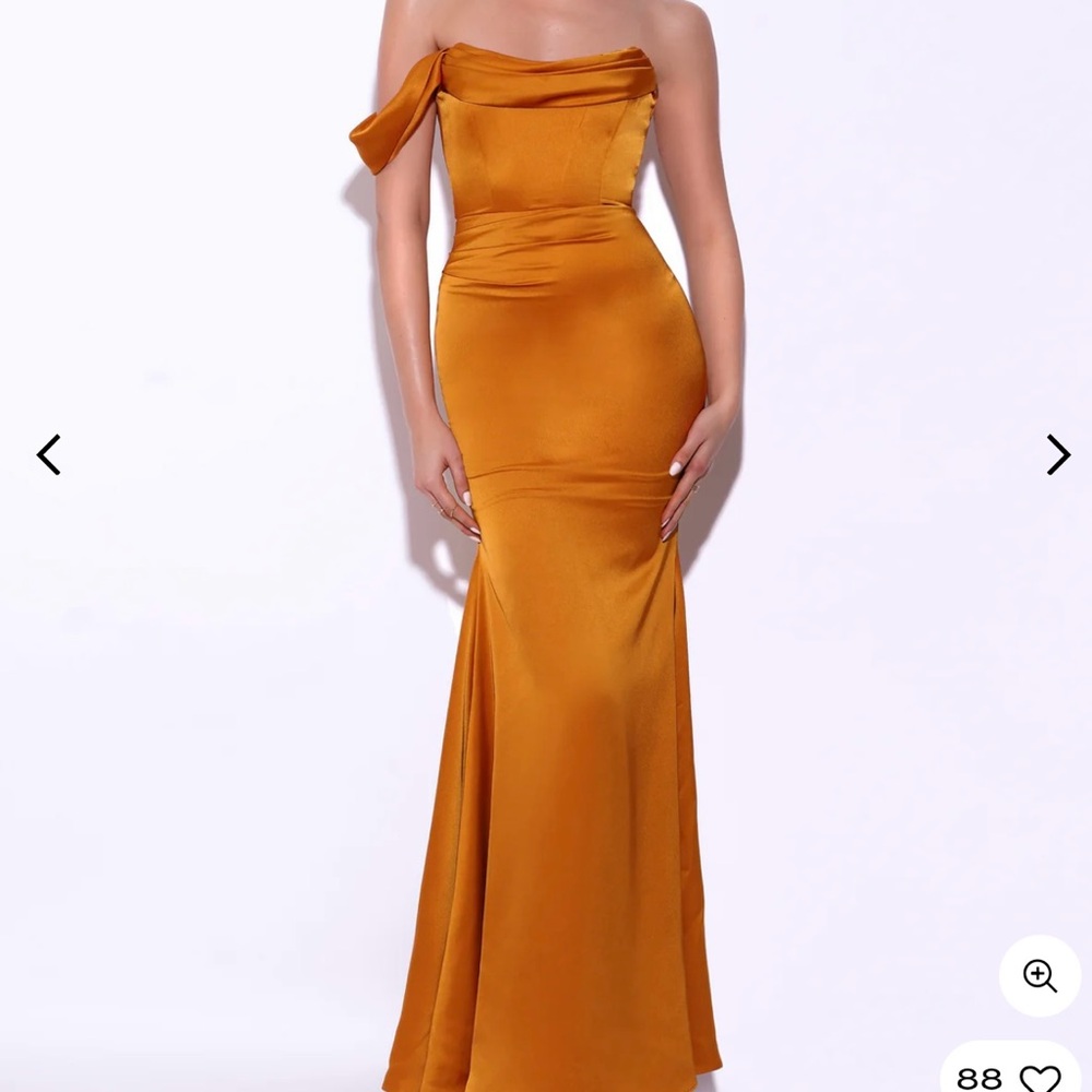 Chic One-Shoulder Gold Evening Dress